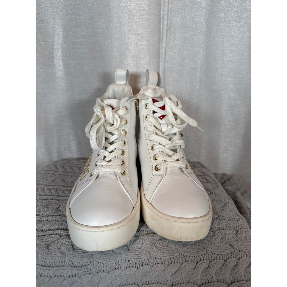 LOVE MOSCHINO Women White Leather Heart Chain High Top Sneakers Size 35/4.5